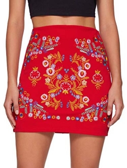 Women's Casual Floral Embroidered Bodycon Short Mini Skirt