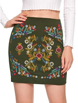 Women's Casual Floral Embroidered Bodycon Short Mini Skirt