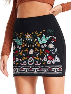 Women's Casual Floral Embroidered Bodycon Short Mini Skirt