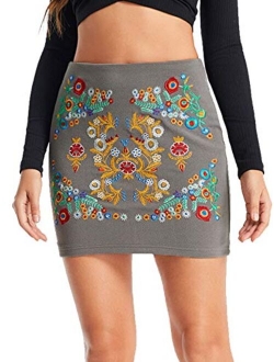 Women's Casual Floral Embroidered Bodycon Short Mini Skirt