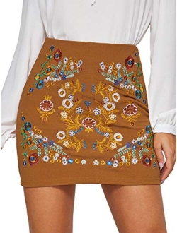 Women's Casual Floral Embroidered Bodycon Short Mini Skirt