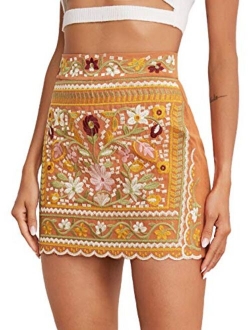 Women's Casual Floral Embroidered Bodycon Short Mini Skirt