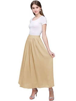 Kileyi Women's Long A Line High Elastic Waist Swing Chiffon Pleated Midi Skirt