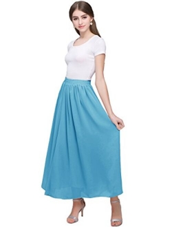 Kileyi Women's Long A Line High Elastic Waist Swing Chiffon Pleated Midi Skirt