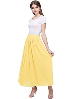 Kileyi Women's Long A Line High Elastic Waist Swing Chiffon Pleated Midi Skirt