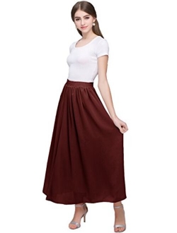 Kileyi Women's Long A Line High Elastic Waist Swing Chiffon Pleated Midi Skirt