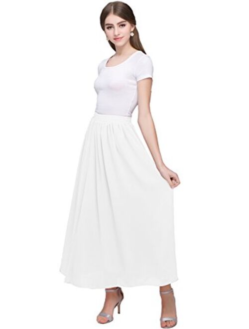 Kileyi Women's Long A Line High Elastic Waist Swing Chiffon Pleated Midi Skirt