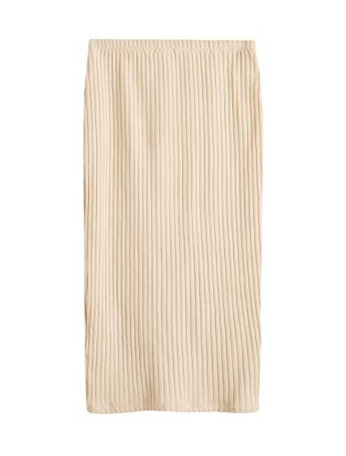 SheIn Women's Basic Plain Stretchy Ribbed Knit Split Full Length Skirt