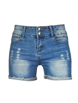 PHOENISING Women's Sexy Stretchy Fabric Hot Pants Distressed Denim Shorts,Size 2-16