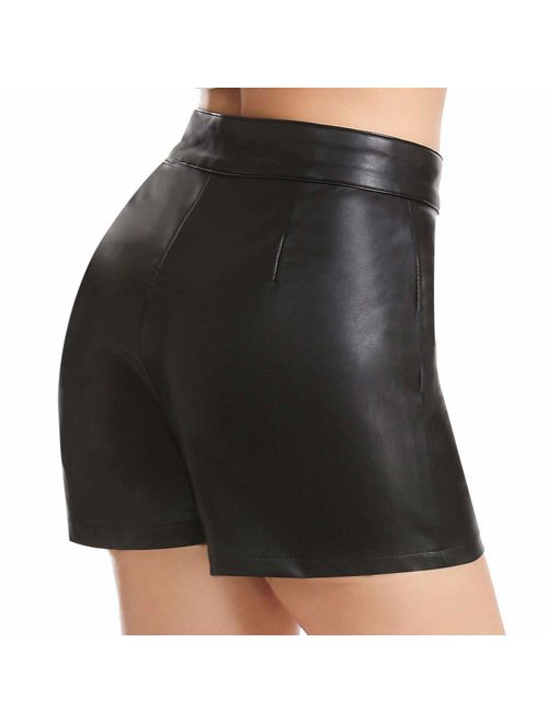 Everbellus Womens Casual Wide Leg Shorts High Waisted Faux Leather Shorts