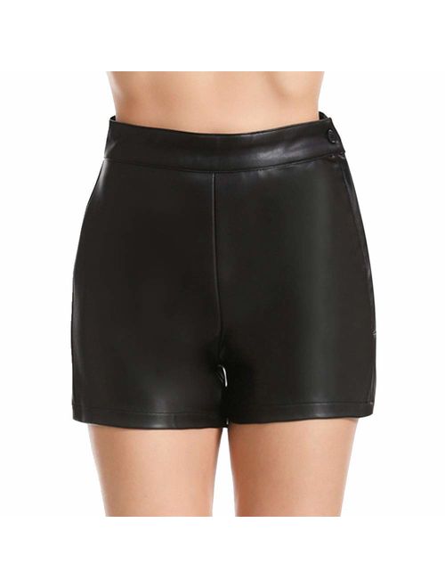 Everbellus Womens Casual Wide Leg Shorts High Waisted Faux Leather Shorts