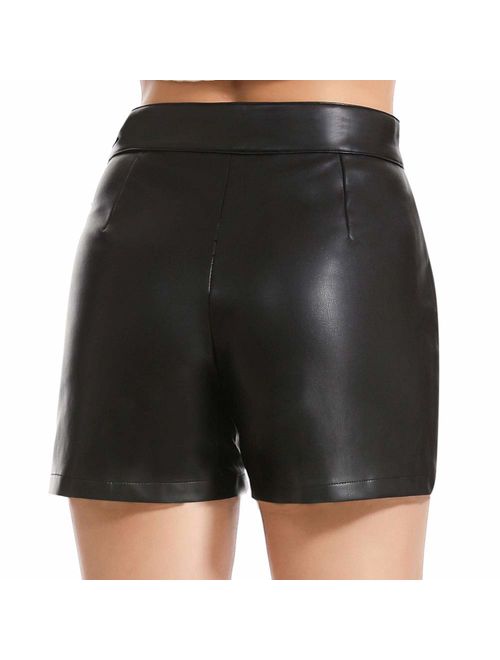 Everbellus Womens Casual Wide Leg Shorts High Waisted Faux Leather Shorts