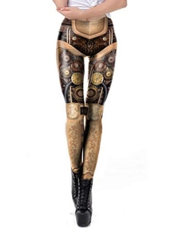 Women Steampunk Retro Leggings Comic Cosplay Punk Print Polyester Gothic Trousers Capris Pants S-4XL Plus Size