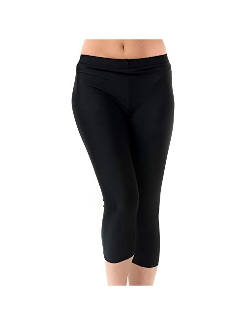 Undercover Waterwear Women's High Waisted Swim Leggings- Athletic Capri Pants- UPF 50+ Cover Up Swim Tights