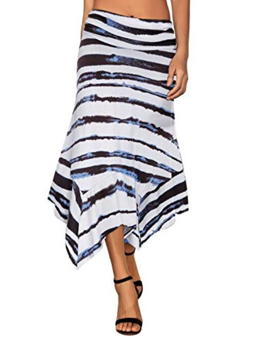 DJT Women's Flowy Handkerchief Hemline Midi Skirt