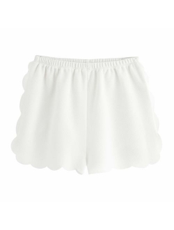 Women's Solid Elastic Waist Scalloped Casual Fitted Shorts