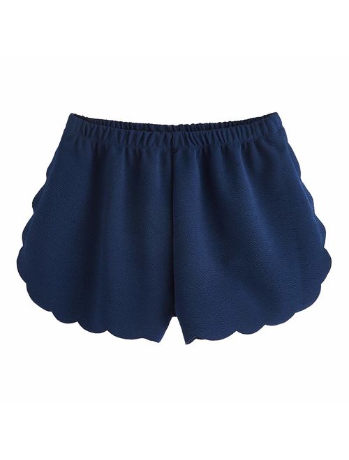 MakeMeChic Women's Solid Elastic Waist Scalloped Casual Fitted Shorts