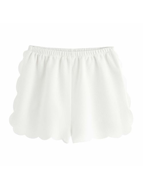 MakeMeChic Women's Solid Elastic Waist Scalloped Casual Fitted Shorts