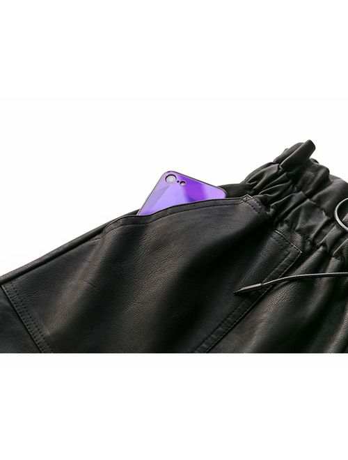 SCHHJZPJ High Waisted Wide Leg Black Faux Leather Shorts for Women