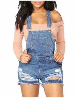 Vetinee Women's Classic Adjustable Straps Cuffed Hem Denim Bib Overalls Shorts