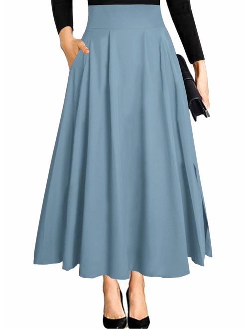 Ranphee Women's Ankle Length High Waist A-line Flowy Long Maxi Skirt with Pockets