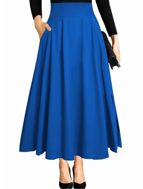 Ranphee Women's Ankle Length High Waist A-line Flowy Long Maxi Skirt with Pockets