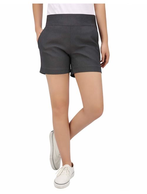 HDE Chino Shorts for Women 4" Inseam Elastic High Waisted Casual Summer Shorts