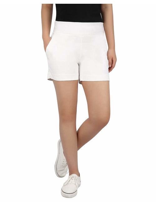 HDE Chino Shorts for Women 4" Inseam Elastic High Waisted Casual Summer Shorts