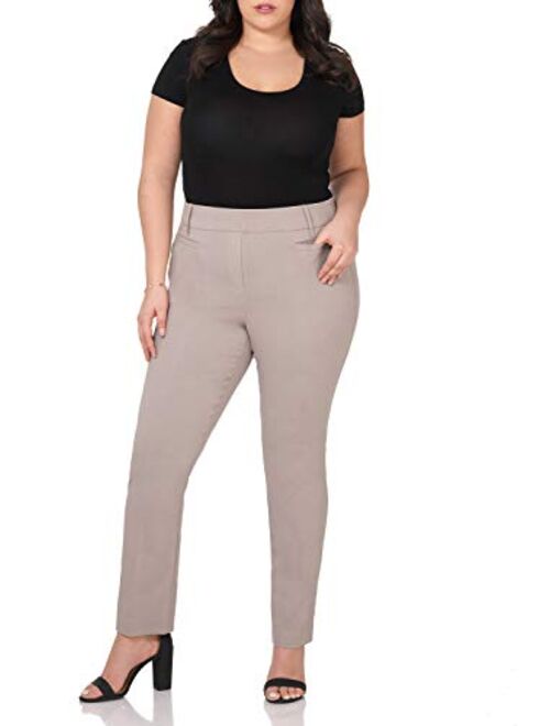 Rekucci Curvy Woman Ease into Comfort Plus Size Straight Pant w/Tummy Control