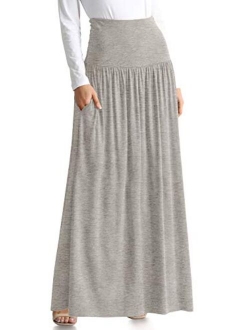 Reg and Plus Size Maxi Skirts for Women Long Length Skirts with Pockets Beach SwimCoverup,Night Out,Casual Office,Party