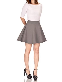 Basic Solid Stretchy Cotton High Waist A-line Flared Skater Mini Skirt