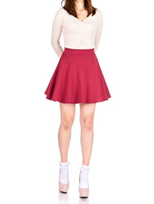 Basic Solid Stretchy Cotton High Waist A-line Flared Skater Mini Skirt