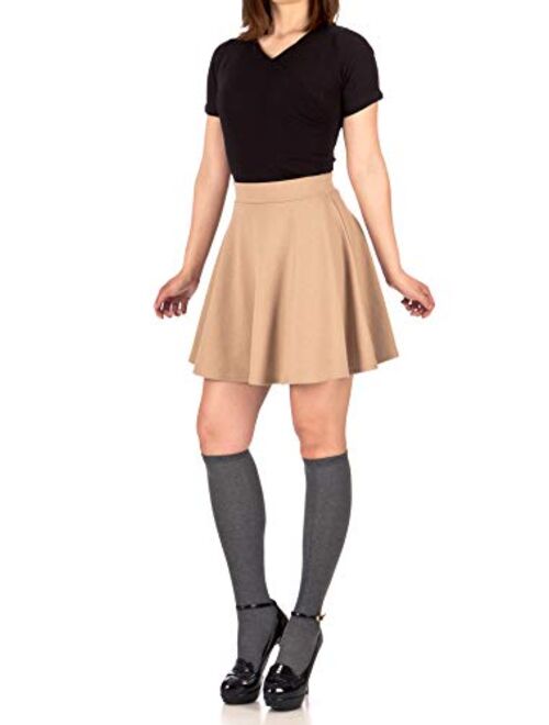 Basic Solid Stretchy Cotton High Waist A-line Flared Skater Mini Skirt