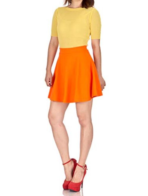 Basic Solid Stretchy Cotton High Waist A-line Flared Skater Mini Skirt