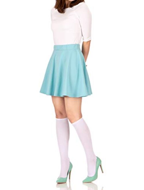 Basic Solid Stretchy Cotton High Waist A-line Flared Skater Mini Skirt