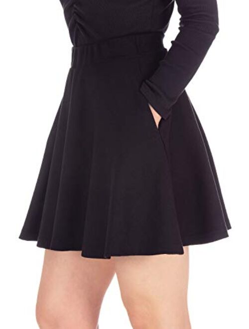 Basic Solid Stretchy Cotton High Waist A-line Flared Skater Mini Skirt