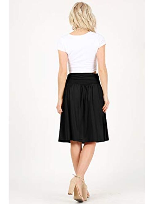 Simlu Womens Regular and Plus Size Skirt with Pockets Below The Knee Length Ruched Flowy Skirt