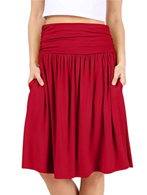 Simlu Womens Regular and Plus Size Skirt with Pockets Below The Knee Length Ruched Flowy Skirt