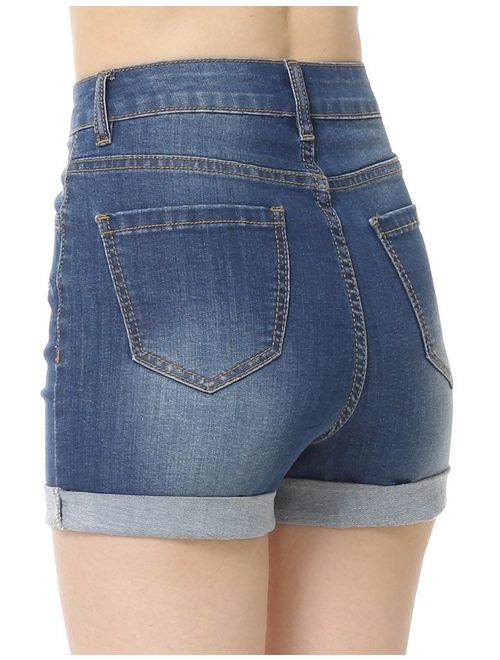 cunlin High Waist Frayed Raw/Folded Hem Denim Shorts for Women Ripped high Waisted Tassel Fringe Jeans Shorts