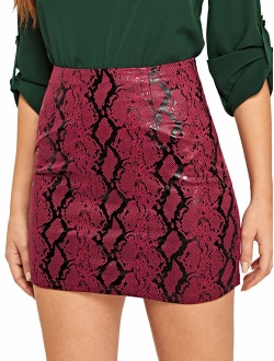 Women's Mid Waist Above Knee O-Ring Zipper Front Leopard Print Skirt