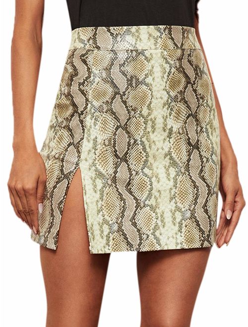 WDIRARA Women's Mid Waist Above Knee O-Ring Zipper Front Leopard Print Skirt