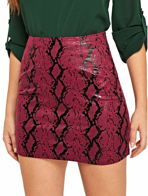 WDIRARA Women's Mid Waist Above Knee O-Ring Zipper Front Leopard Print Skirt