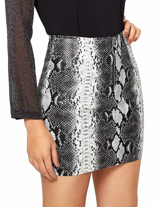 WDIRARA Women's Mid Waist Above Knee O-Ring Zipper Front Leopard Print Skirt