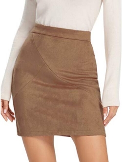 Simplee Apparel Women's High Waist Faux Suede Mini Short Bodycon Skirt