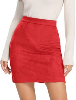 Simplee Apparel Women's High Waist Faux Suede Mini Short Bodycon Skirt