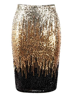 Women's Sequin Skirt High Waist Sparkle Pencil Skirt Party Cocktail