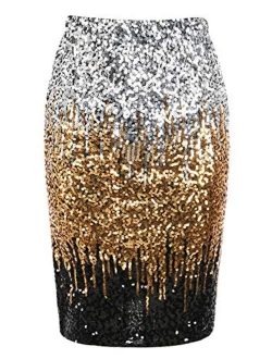 Women's Sequin Skirt High Waist Sparkle Pencil Skirt Party Cocktail