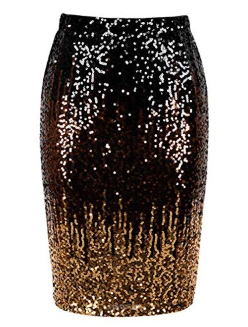 PrettyGuide Women's Sequin Skirt High Waist Sparkle Pencil Skirt Party Cocktail