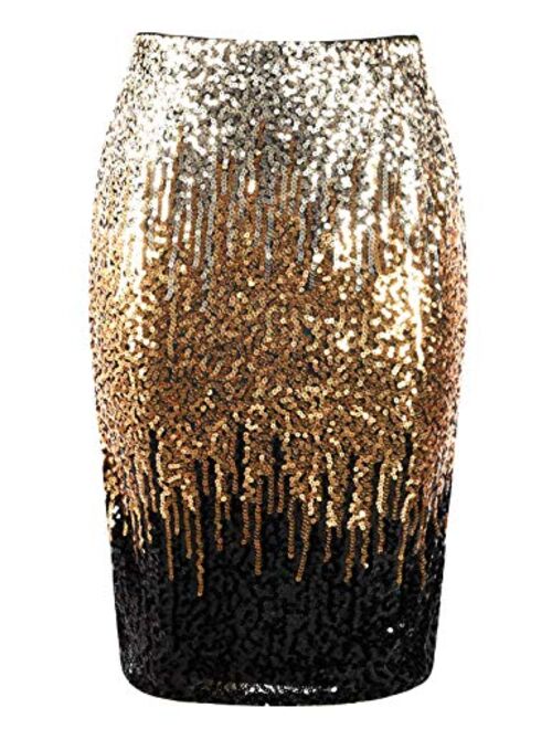 PrettyGuide Women's Sequin Skirt High Waist Sparkle Pencil Skirt Party Cocktail