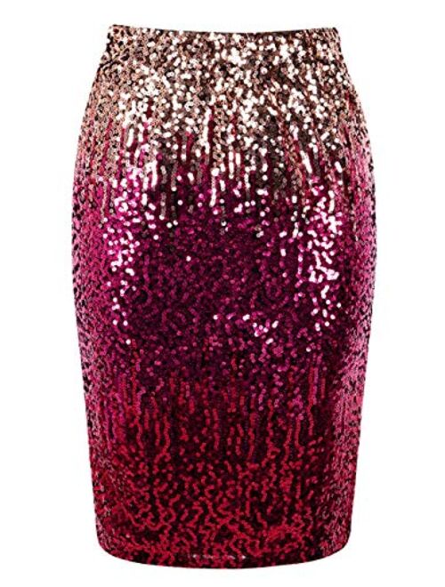 PrettyGuide Women's Sequin Skirt High Waist Sparkle Pencil Skirt Party Cocktail